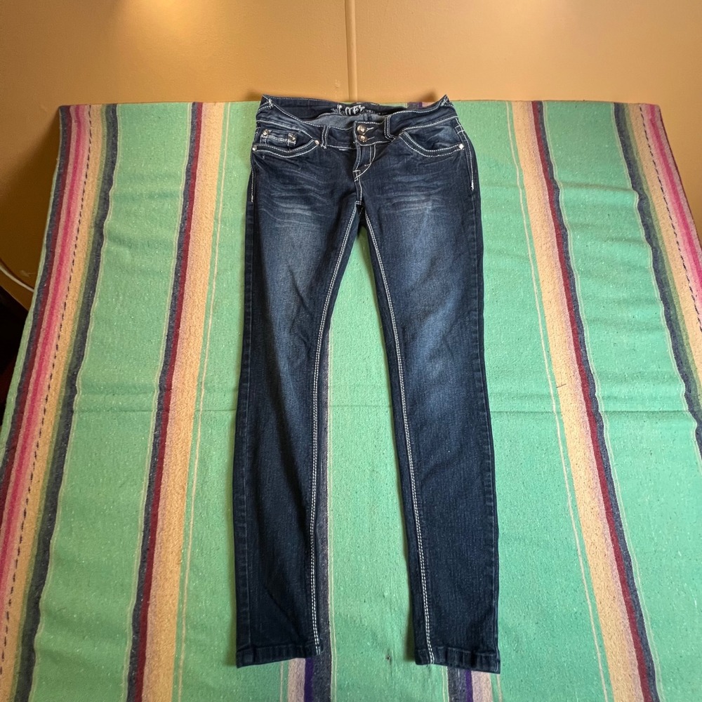 Wallflower Skinny Jeans Womens 7 Dark Wash Sequin Back Pocket Y2K Low Rise Denim